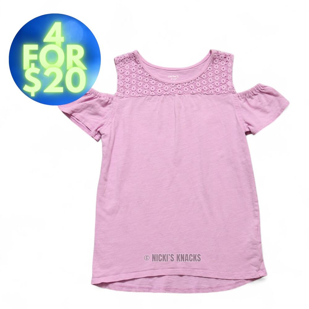 4/$20 - Carters Girls Lilac Purple Cold Shoulder Crochet Blouse Top Size 7